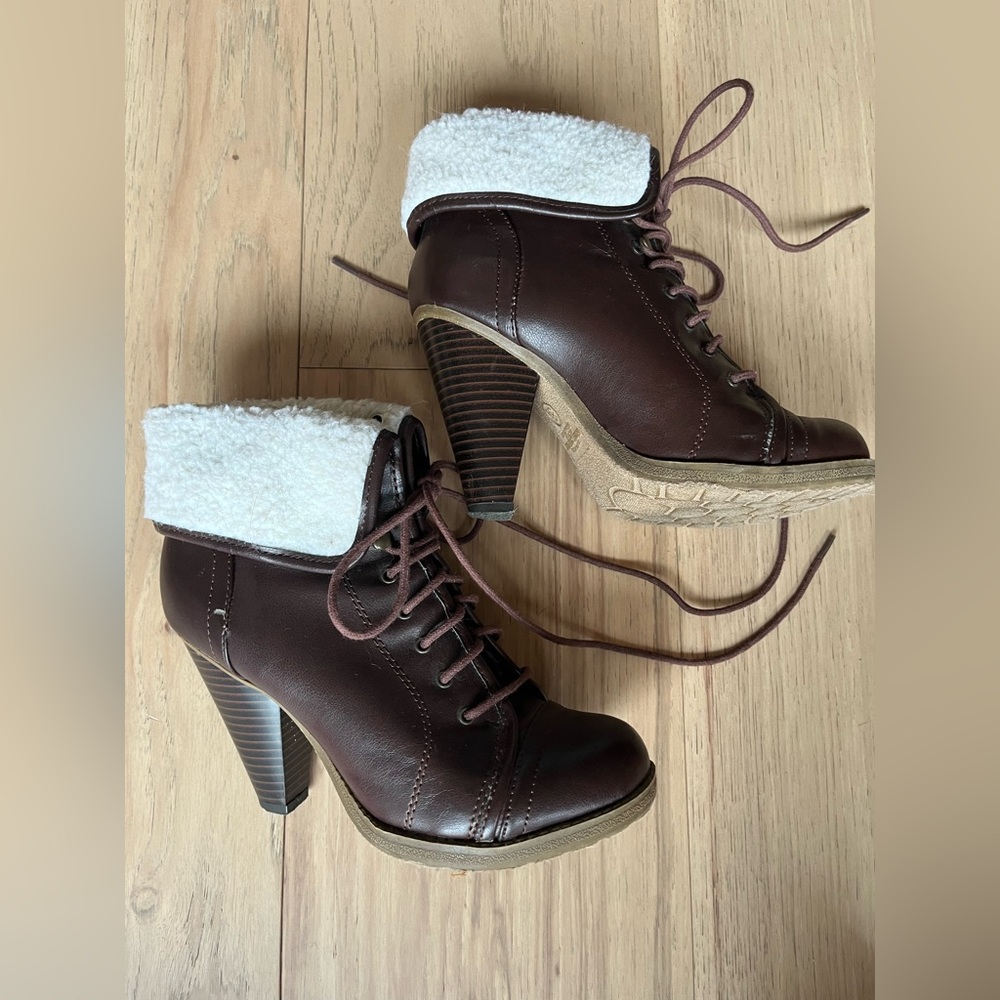 Mossimo Brown Fur Trim Ankle Boots
